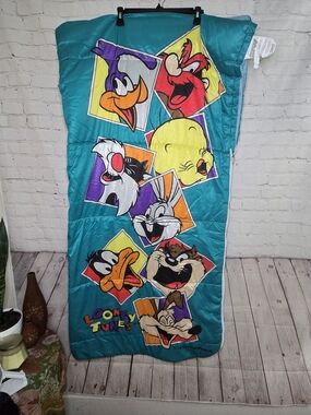 Vintage 90s 1993 Warner Bros Looney Tunes Sleeping Bag Bugs Bunny Daffy Duck Taz